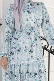 Resim benguen Desenli Tesettür Jessica Elbise B591 Mint Yeşili 