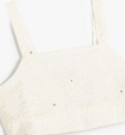 Resim Koton Crop Bluz Çiçek Dokulu Kare Yaka Ekru Desenli 4skg60003ew Ekru 