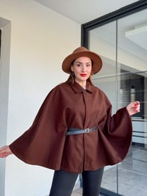 Resim Yakalı kemerli panço kahve - STD 