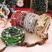 Resim Boncuklu El Dokuma Noel Kurdelesi - Bayramlık Kırmızı, Yeşil & Altın Dekoratif Zincir Buketler ve El İşleri için 