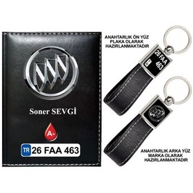 Resim Plakanıza Özel Buick Logolu Siyah Ruhsat Kabı Ve Anahtarlık 