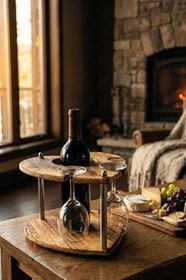 Resim Doğal Ahşap Kalpli Şaraplık Standı 2'li Kadeh Tutucu Dekoratif Romantik Sevgililer Günü Hediyesi 