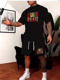 Resim Startmore Erkek Beyaz''renkli Built Different Baskılı'' Basic Oversize T-shirt- Şort Takım Strup0000000000014 Siyah 