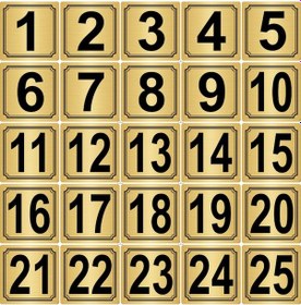 Resim Metal Kapı,masa,dolap Numarası 15cmX15cm 25 Adet (1.25) Altın Renk Metal 