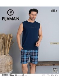 Resim Pijamoni Erkek Bisiklet Yaka Kolsuz Şortlu Pijama Takımı 6185/2 - 1 Adet Lacivert 