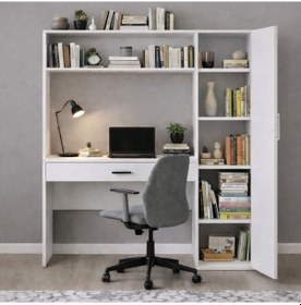 Resim Bilgisayar Masası, Hekta Kapaklı Kitaplıklı Çalışma Masası - Beyaz Çok Renkli 