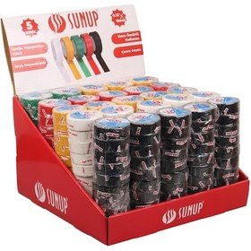 Resim Sunup Sn-27919 0.13x18mm 5 Renk İzole Elektrikçi Bant 10 Metre 50x5'li Paket Kırmızı- Sarı - Siyah - Yeşil - Beyaz 