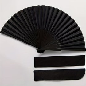 Resim 1 adet Şık Siyah Polyester Katlanabilir El Fanı, Şarj Gerektirmeyen Yazlık Soğutma Aksesuarı, Klasik Modern Tasarım, Erkekler İçin İdeal Hediye, Taşınabilir Fan 