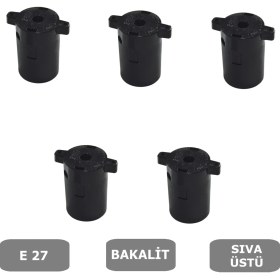 Resim Sıva Üstü Duy E27 Vidasız Geçmeli Donanma Duyu Bakalit Siyah (250V-4A) 5 Adet 