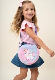 Resim Mollycrush Kız Çocuk Mor Unicorn Nakışlı Peluş Omuz Çantası | Ayarlanabilir Askılı Şirin Model 