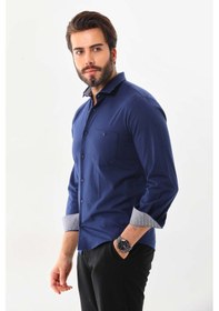 Resim Marisso Erkek Tek Cepli Uzun Kol %100 Pamuk Gömlek Aym500 Lacivert 