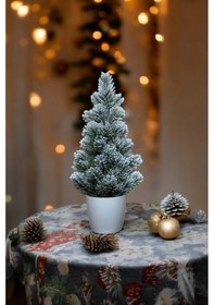 Resim Yapay Çiçekçiniz Kar Desenli Yılbaşı Çam Ağacı 42 Cm 