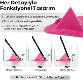 Resim Telefon Tablet Tutucu - Piramit Tasarım 3 Açılı Masaüstü Stand, iPhone ve Android Uyumlu, Ofis, Online Ders ve Toplantılar İçin, 4-11 İnç (1, Pembe) 