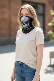 Resim KANİNCHEN Unisex Kuru Kafa Figürlü Buff İskelet Maske Motorcu Kar Maskesi Boyunluk 