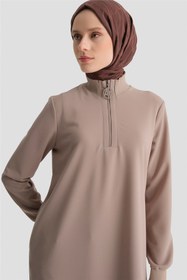 Resim Armine Fermuar Detaylı Basic Tunik Vizon 