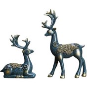 Resim Homyl 1 Çift Ren Geyiği Heykeli Elk Çift Heykel Şarap Dolabı 14x17cm 15x26cm 