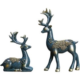 Resim Homyl 1 Çift Ren Geyiği Heykeli Elk Çift Heykel Şarap Dolabı 14x17cm 15x26cm 
