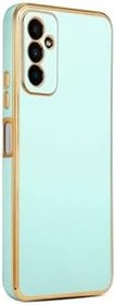 Resim Samsung Galaxy M23 Kılıf Kenarları Gold Kamera Korumalı Renkli Pastel Silikon Mavi Açık ile uyumlu 