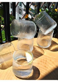 Resim 6'lı Cam Meşrubat Bardağı Çizgili Su Bardak 320 Ml 