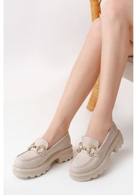 Resim 745-773 Bej Günlük Yüksek Tabanlı Loafer Ayakkabı Bej - Siyah 