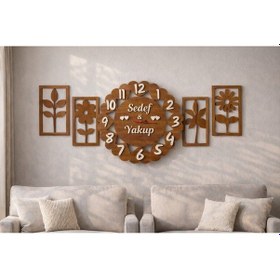 Resim Salon Duvar Saati 40 Cm Çok Şık Kalp Temalı Kişiye Özel No 10011 Çok Renkli 