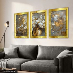 Resim Evinemoda Gold Vazoda Beyaz Çiçek 3 Parça Pleksi Aynalı Tablo 