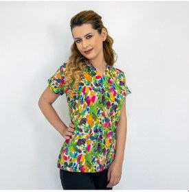 Resim Yeşil Yaprak Desenli Likralı Üst Forma 