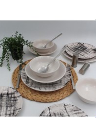 Resim Ekose 18 Parça 6 Kişilik Siyah Yemek Takımı Düz 