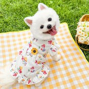 Resim 1 Adet Yazlık Nefes Alabilir Kolsuz Köpek Elbisesi - Çilek ve Kiraz Desenli, Fırfırlı Etek, Küçük/Orta Boy Köpekler İçin (Pomeranian, Bichon Frize) için Tasma Halkalı Giyim Tasarımı - Makinede Yıkanabilir, Köpek Giysileri 