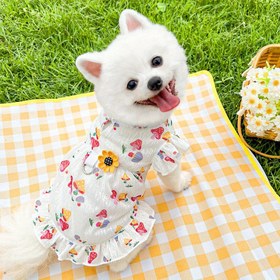 Resim 1 Adet Yazlık Nefes Alabilir Kolsuz Köpek Elbisesi - Çilek ve Kiraz Desenli, Fırfırlı Etek, Küçük/Orta Boy Köpekler İçin (Pomeranian, Bichon Frize) için Tasma Halkalı Giyim Tasarımı - Makinede Yıkanabilir, Köpek Giysileri 