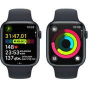 Resim Apple Watch Series 9 GPS 41mm Gece Yarısı Alüminyum Kasa ve Gece Yarısı Spor Kordon Akıllı Saat 