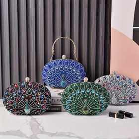 Resim Tavus Kristal Clutch Akşam Çantaları Kadınlar için, Polyester Astarlı Vintage Stil Parti Çantaları, Tokalı Kapanışlı Tavus Geometrik Desenli PU - Parti Balo için, Karnaval Noel için En İyi Hediyeler 