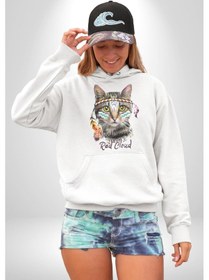Resim Red Cloud Kedi Hintli Kadın Erkek Beyaz Kapüşonlu Sweatshirt Hoodie Beyaz 