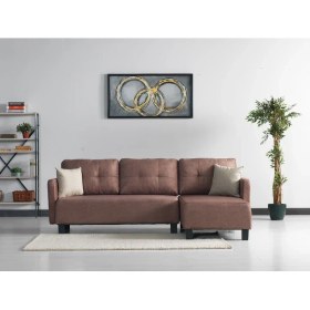 Resim Meşe Home Puzzle Kılıflı Süngerli Nubuk Kumaş Koyu Kahverengi Plastik Ayak Köşe Takımı 