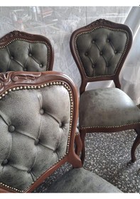 Resim Sandalye Klasik 90613 Model Kayın Aslan Ayak Ceviz Nubuk Kumaş 6 Adet El Yapım Kahverengi 