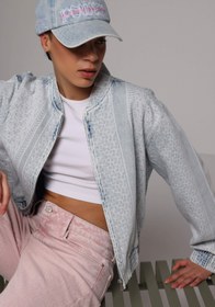 Resim Regular Fit Fermuarlı Astarsız Kadın Bleach İndigo Denim Ceket 
