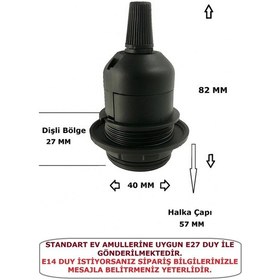 Resim E27 Duy, Kumaş Örgü Kablolu, Arapuar Anahtarlı Fiş 2x0,50 Siyah 2 Metre 