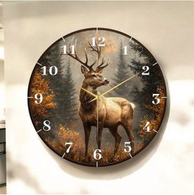Resim Geyik Doğa Renkli Baskı Desenli Sayılı Hediyelik Ahşap Sessiz Tablo Duvar Saati 164 Renkli 