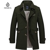 Resim Erkek Sonbahar/kış Günlük Orta Uzunlukta Saf Pamuklu Yıkanmış Trençkot Yeşil 