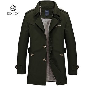 Resim Erkek Sonbahar/kış Günlük Orta Uzunlukta Saf Pamuklu Yıkanmış Trençkot Yeşil 