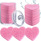 Resim 100 Adet Doğal Biyobozunabilir Sıkıştırılmış Yüz Süngeri, Saklama Kabı Dahil, Derin Temizleyici Peeling, Nazik Makyaj Çözücü ve Açık Bej Renk, Tüm Cilt Tiplerine Uygun 