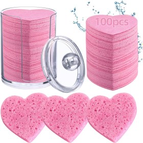 Resim 100 Adet Doğal Biyobozunabilir Sıkıştırılmış Yüz Süngeri, Saklama Kabı Dahil, Derin Temizleyici Peeling, Nazik Makyaj Çözücü ve Açık Bej Renk, Tüm Cilt Tiplerine Uygun 