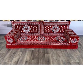 Resim Coton Şark Köşesi Atlantis Desenli Minder Takımı Kırmızı 