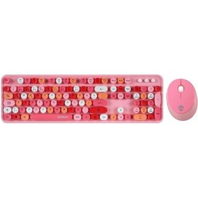 Resim Everest Round Km-6282 Renkli Tuşlu Pembe Kablosuz Q Multimedia Klavye + Mouse Set Optik 
