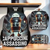 Resim CAPPUCCINO ASSASSINO 3 Parça Sırt Çantası Seti, Büyük Kapasiteli Günlük Kullanım Çift Omuzlu Sırt Çantası, Kalem Kutusu ve Yemek Çantası İçerir, Polyester, Hafif, Okul için Ayarlanabilir Askılı, Fermuarlı 