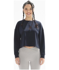 Resim Örme Crop Sweatshirt, Bisiklet Yaka - Poe 001 