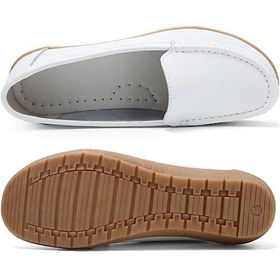 Resim Turuncu 35-44 Kadın Loafer'lar Büyük Beden Deri Araba Sürüş Ayakkabısı Kadın Gemi Ayakkabısı Turuncu 