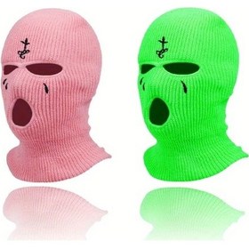 Resim Userfriendly11 Siyah Beyaz Pembe Yeşil 2 Adet Balaklava Yüz Maskesi Yumuşak Sıcak Akrilik Kış Sporları Açık Hava Aktiviteleri Pembe + Yeşil 
