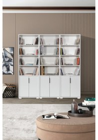 Resim 8304 Evm Kitaplık , 6 Kapaklı , 18 Bölmeli , 15 Raflı , Beyaz , Ofis , Çalışma Odası Beyaz 