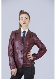 Resim Bayan Gerçek Deri Blazer Ceket Bordo 